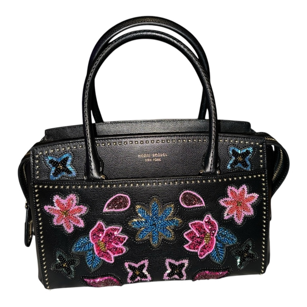 Stunning Henri Bendel Leather Beaded Floral Handbag